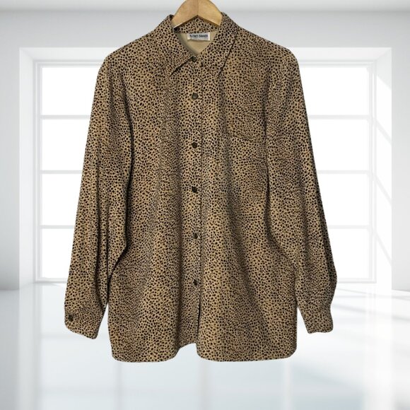 Alfred Dunner Size 14 Long Sleeve Button-Up Blouse Top Animal Print Collared Top - Picture 2 of 11